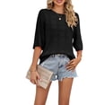 thumbnail image 2 of Women'S Casual Short Sleeve Loose Tunic Tops Light-Weight Crochet Knit Summer Sweaters Blouses Black L, 2 of 8