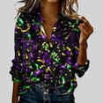 thumbnail image 2 of LEKWK Mardi Gras Shirts for Women Beaded Chain Stripe Button Down Blouses & Button-Down Shirts Long Sleeve Lapel Neck Casual Daily Wear, 2 of 5