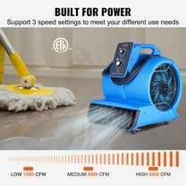 Portable 2600 CFM Air Mover Fan, 1/2 HP Carpet Dryer with Timer, 4-Way Tilt for Janitorial, Home, Industrial - ETL Certified