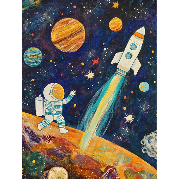 Astronaut Rocket Space Planet Canvas Painting Suitable for Living Room Bedroom Office Nursery and Kids Room Decoration.