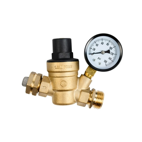 Makerz 277 Brass Water Pressure Regulator with Easy-to-Read Gauge for Camper, Trailer, and RV Plumbing Systems - Fits Standard 3/4" Hose Thread