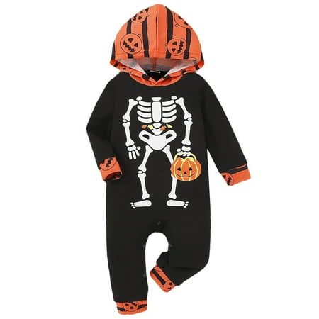 

Baby Girl Gifts Newborn Clothes for Boys Halloween Onesie Print Creeper Skeleton Black Clothes