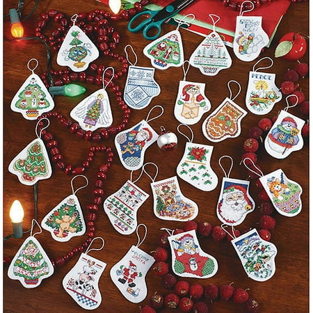 Janlynn Cross Stitch Kit2-1/2-Inch by 2-1/2-Inch, Festive Ornaments, Set of 24 Multi-Colored