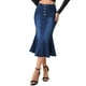 thumbnail image 1 of Falda de cola de pez INSPIRE CHIC para mujer, falda larga de mezclilla desgastada, color negro y azul, 1 of 6