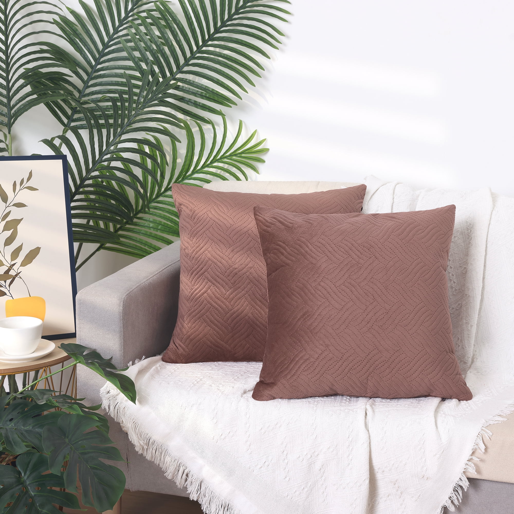 Unique Bargains 2 Soft Velvet Knitted Throw Pillow Covers Spring Decorative Pillow Cases Pink