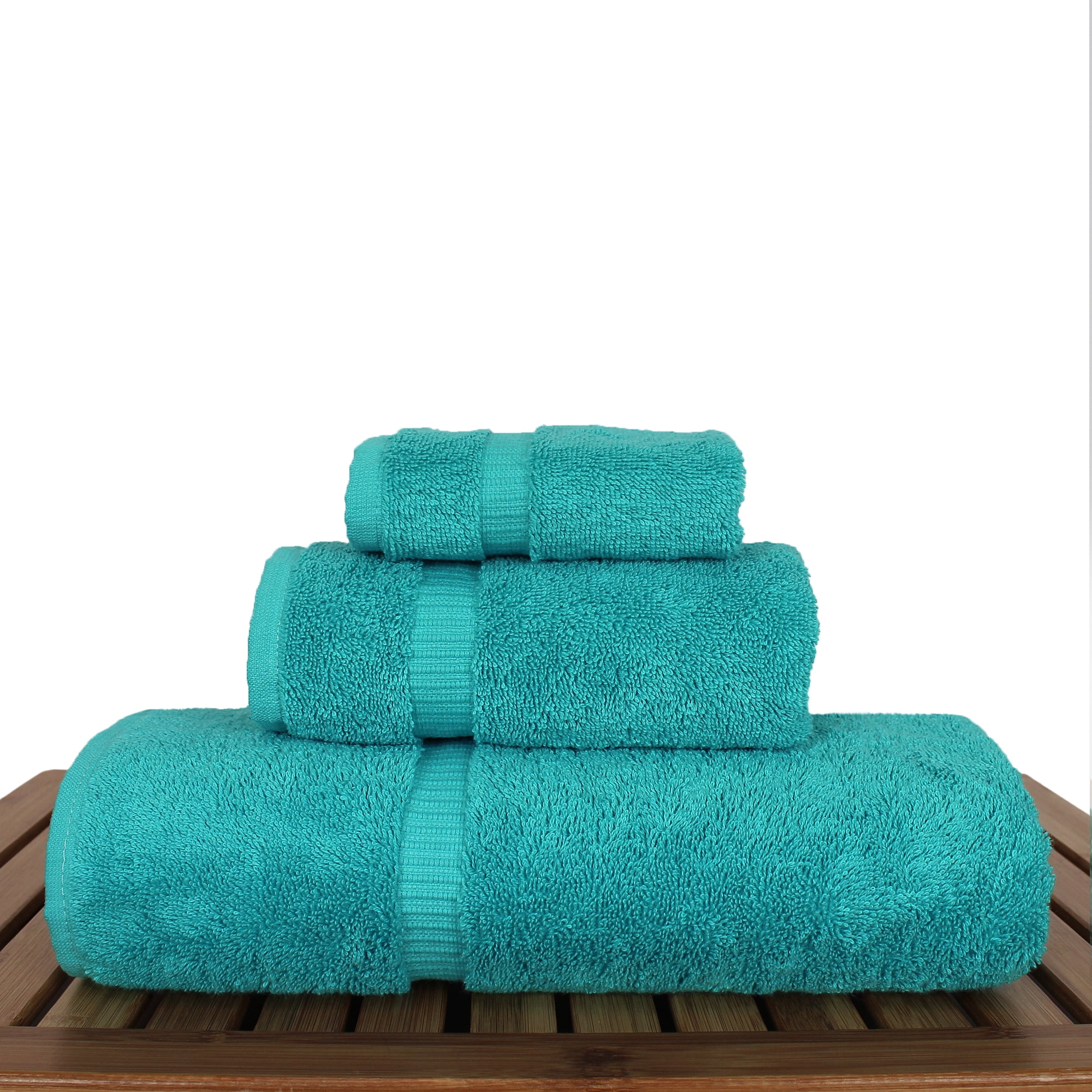 Luxury Hotel & Spa Quality Collection, Quick Dry 100% Turkish Cotton, 750+ GSM, Eco Friendly Towel Set, Bathroom and Kitchen Dobby Border Towels, Bath Towel, Hand Towel, Washcloths (3 Piece, Aqua)