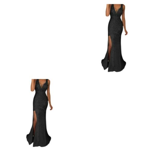 Vestido de noche Minnieouse Traje de fiesta Ropa festiva Cuello en V Negro L 2piezas