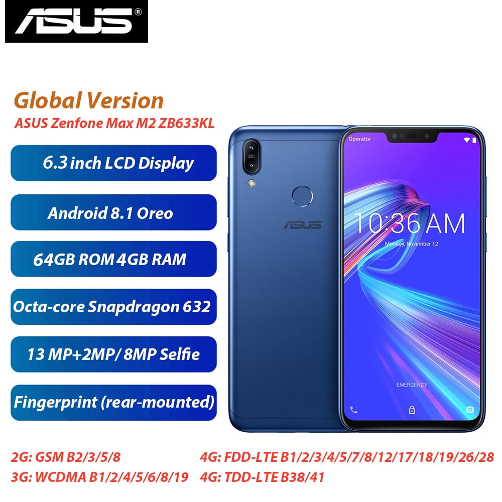 Asus Zenfone Global Version Asus Zenfone Max M2 Zb633kl Mobile Phone 6 3inch 4gb 64gb Snapdragon632 4000mah Dual Sim Android 8 1 Walmart Com Walmart Com
