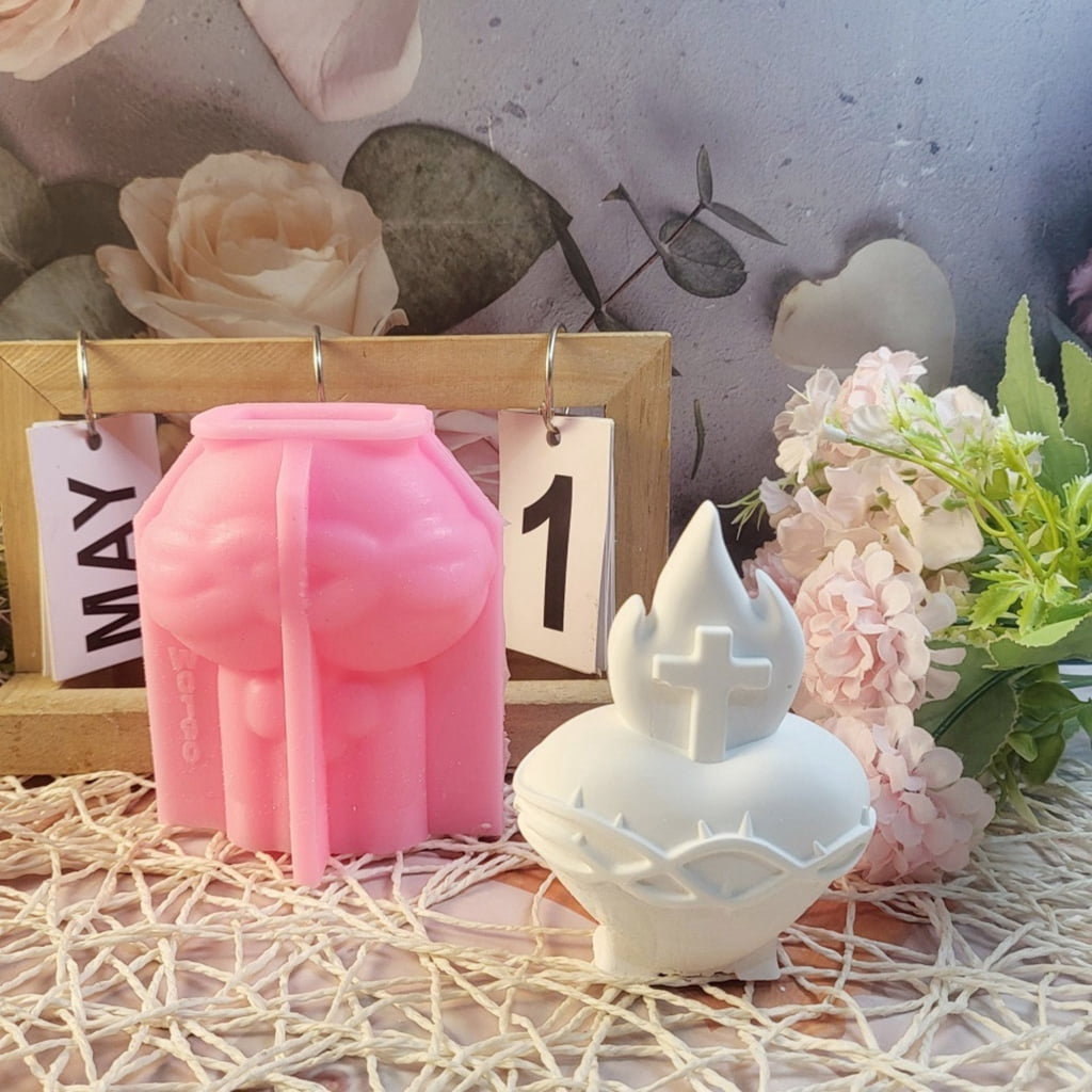 Aurgiarme Flexible Silicone Mold Candle Moulds 3D Heart Pattern Resin Mold Handmade Art Supplies Suitable for Room Decorations