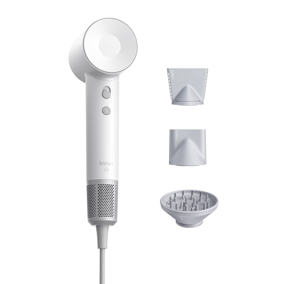 Laifen SE Hair Dryer, 105,000 RPM Ionic Blow Dryer with 3 Magnetic Attachments - White