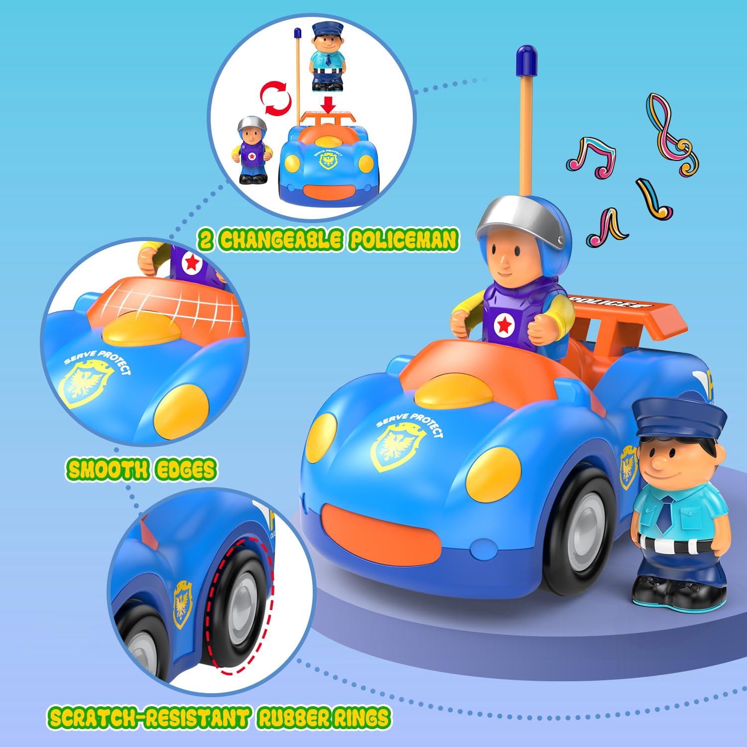HYPERLIVING Remote Control Car for Toddlers, RC Police Car Toys for 2 3 4 5 Year Old Boy, Radio Controlled Cars Ages 2-4 with Lights & Music, First Birthday Gifts for Boys Girls (Blue)