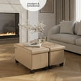 thumbnail image 2 of Hearth & Harbor Ottoman Storage Bench, Faux Leather 30" Foot Stool Ottoman With Storage, Taupe, 2 of 8