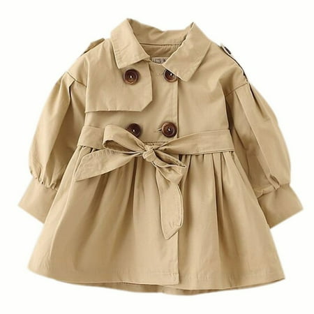 

Bullpiano Kids Baby Boys Girls Classic Button Trench Coat Jacket with Belt Toddler Double Breasted Belted Pea Coat Windbreaker
