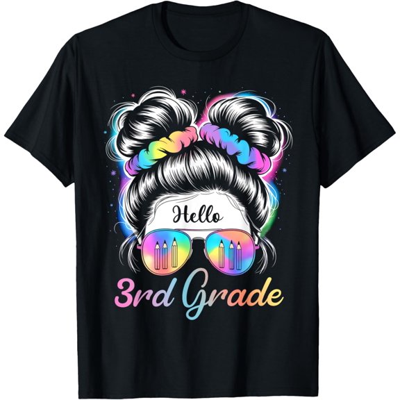 DOPASHIRT Hello 3Rd Grade Messy Bun Girls Teacher Team Third Grade T-Shirt Unisex S-5XL Hot Trending Shirt, Vintage Birthday Gift