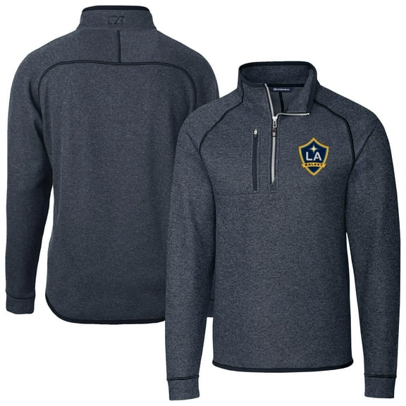 Men's-Cutter & Buck  Heather Navy LA Galaxy Big & Tall Mainsail Sweater-Knit Half-Zip Pullover Top
