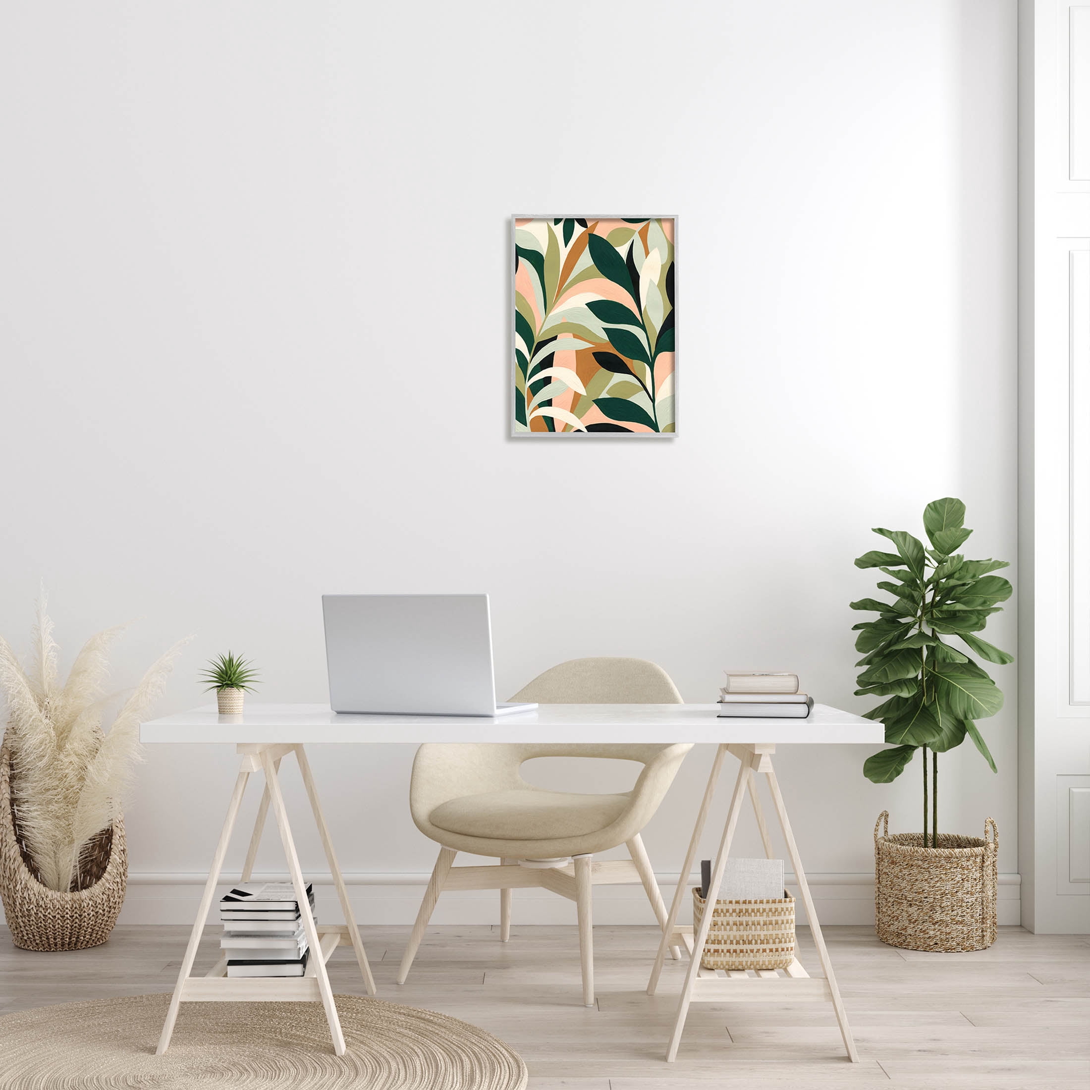 Contemporary Layered Leaves Botanical & Floral Graphic Art Gray Framed Art Print Wall Art