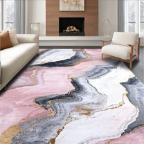 Flatwoven High Traffic Area Rug, Modern Marble Texture with Subtle Hues, Non Slip, Stain Resistant, Washable Area Rugs for Living Room, Bedroom(Pink, 4X6)