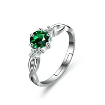 Bellitia Jewelry 925 Sterling Silver Adjustable Side-Stone Engagement Rings for Her, Gemstone Birthstone Finger Ring with 0.7ct Green Emerald CZ Anniversary Birthday Present for Women Girls