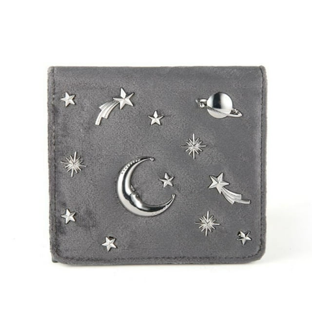 Women Wallet Velvet Studded Moon Star Card Purse Bifold Wallet Clutch Wallet