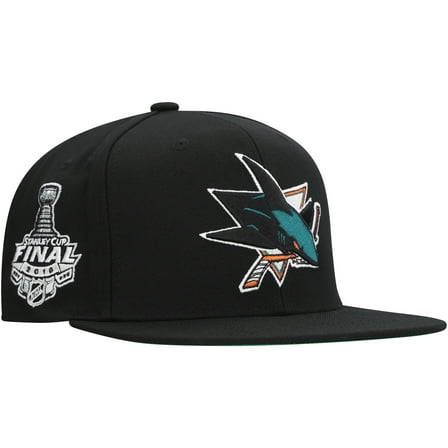 Men's Mitchell & Ness Black San Jose Sharks Core Top Spot Snapback Hat
