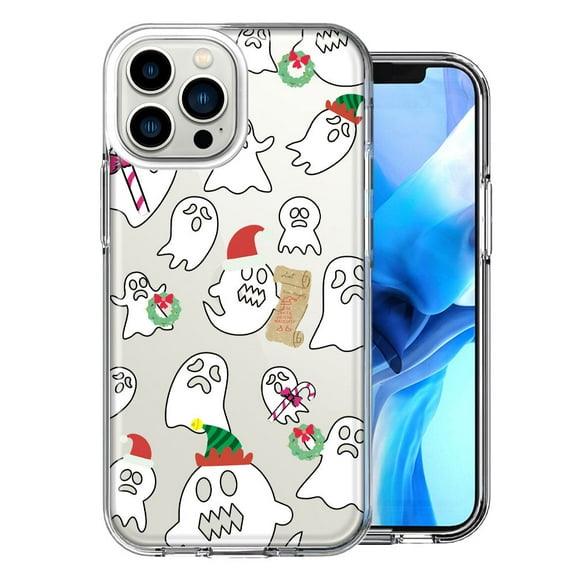 MUNDAZE Case for Apple iPhone 15 Pro Max Slim Hard Shell Soft TPU Hybrid Shockproof Heavy Duty Protective Phone Cover - Halloween Christmas Ghost Design