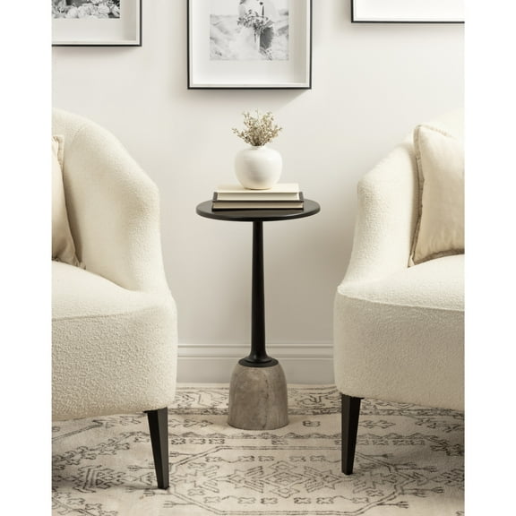 Kate and Laurel Nyall Modern Natural Marble Drink Table, 12 x 12 x 22, Marble and Black, Transitional Round Mini Table with Premium Marble Base for Use as Indoor Plant Stand or Small Bathtub Table