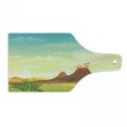 thumbnail image 1 of Volcano Cutting Board, Prehistoric Mountain Magma View Lava with Clouds Ferns Tectonic Pastoral Landscape, Tempered Glass Cutting and Serving Board, Wine Bottle Shape, Multicolor, by Ambesonne, 1 of 1