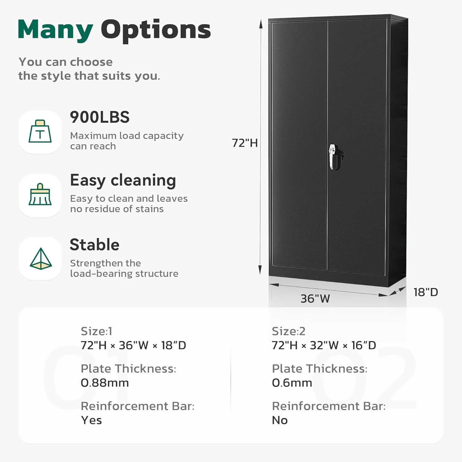 SOLAURA 72 inches Tall Metal Garage Storage Cabinets, Lockable Steel Storage Cabinet with Doors and Adjustable Shelves for Office, Home, Shops, Garage, Assembly Required, Black