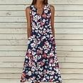 thumbnail image 2 of VBVC Women's Floral V-Neck Maxi Dress,Sleeveless Button Detail Flowy Dress For Women,Ladies Summer A-Line Beach Boho Sundress with Pockets,Navy,S-5XL, 2 of 6