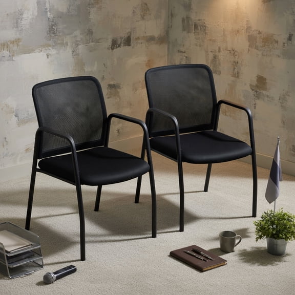 Topcobe Waiting Room Chair Set of 2 Office Guest Chairs with Ergonomic Mesh Backrest, Modern Furniture for Living Room, Bedroom, Office-Black