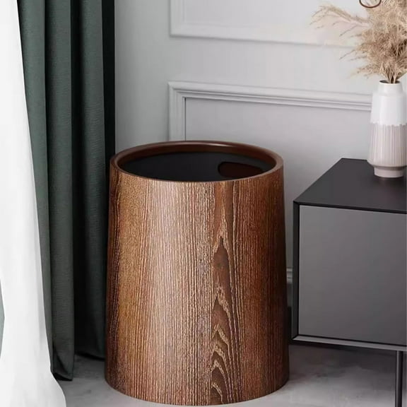 Gnmfd Wood Grain Trash Bin with Lid Large Capacity Household Trash Can Flip Lid Waste Basket for Bathroom Storage Cabinet Living Room Office Bedroom Kitchen Closet Organizers Storage Christmas Decor