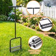 Lawn Aerator, Hand Grass Aerator Spike Tool with Padded T-Handle, Pre-Assembled 14 Steel Spikes, Manual Soil Lawn Aerating Tool with Automatic Dirt and Leaf Cleaning for Yard Lawn