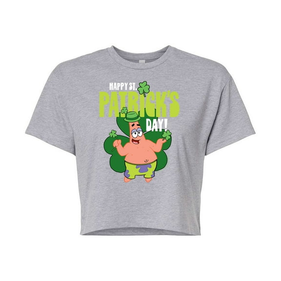 SpongeBob SquarePants - Happy St. Patricks Day - Juniors Cropped Cotton Blend T-Shirt