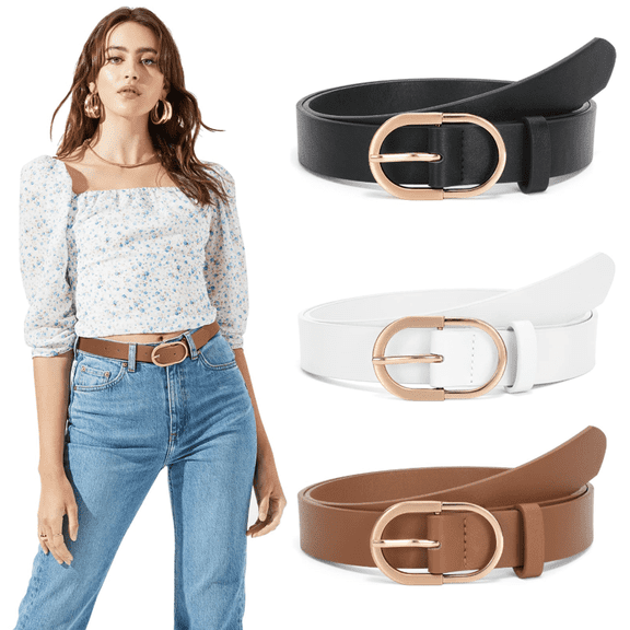 3 Pack Women Leather Belts with Pin Buckle Waist Belt for Jeans Pants Dresses