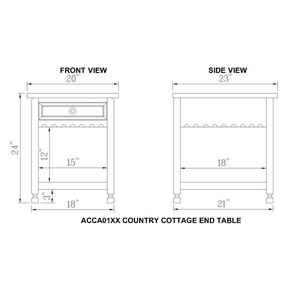 Alaterre Country Cottage End Table, Rustic White Antique Finish