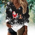 thumbnail image 2 of Blusa navideña de manga larga con cuello en V y estampado de copos de nieve informal a la moda para mujer Fridja  FKASFK4223, 2 of 5