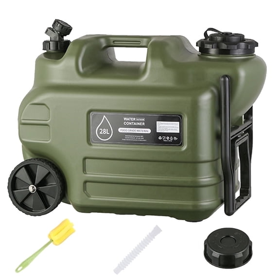 Yucurem 7.4 Gal Water Tank with Handle, Large Capacity Water Bucket with Spigot Wheels, Leak-Proof Water Container for Hiking Emergency
