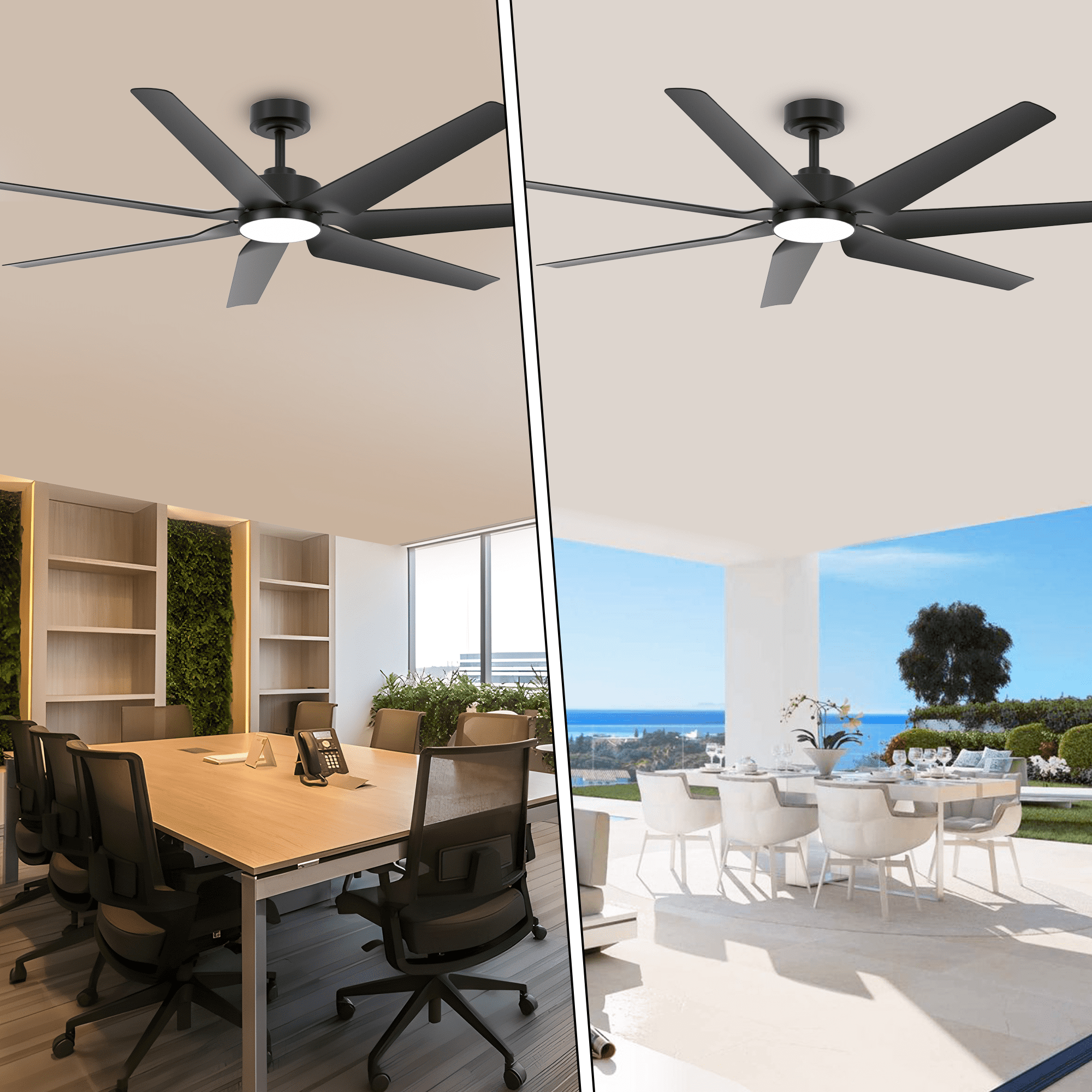 65 inch Black Outdoor Ceiling Fans for Patios Waterproof, Modern High CFM 7 Blades Large Airflow Quiet DC Motor Fan for Indoor Outside Porch Garage