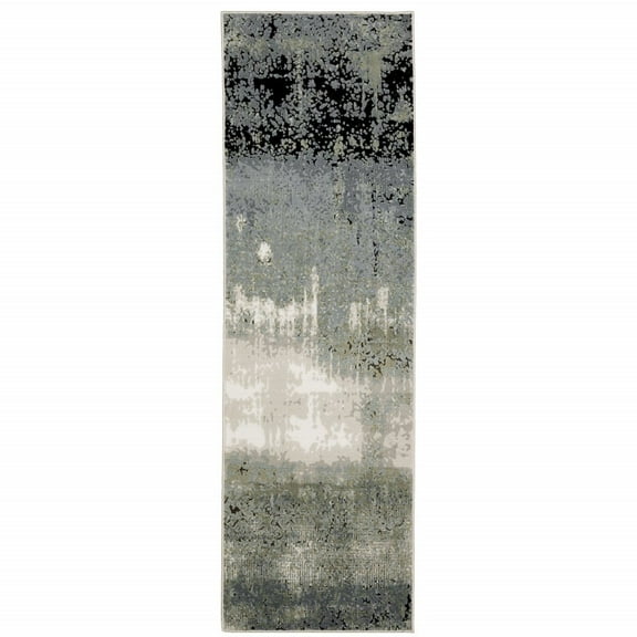 HomeRoots 2' X 8' Blue Green Grey And Beige Abstract Power Loom Stain Resistant Runner Rug