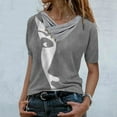 thumbnail image 1 of Blouses d'Été Mode Femmes Hauts Décontractés Imprimés Col en V Croisé Boutons Blouse à Manches Courtes Blouses de Travail en Liquidation, 1 of 5