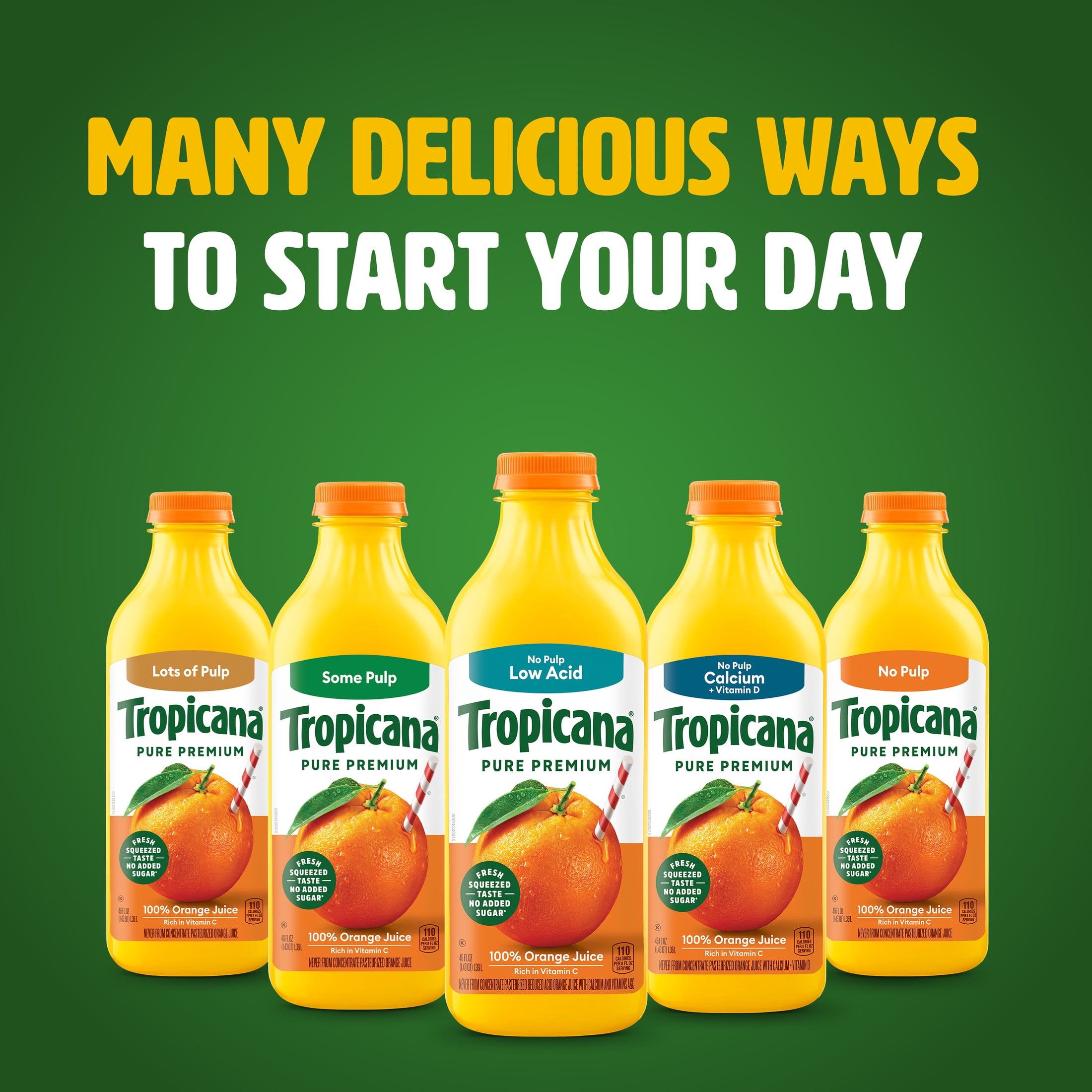 Tropicana Pure Premium 100% Orange Juice Original, No Pulp, Low Acid, 46 fl oz bottle