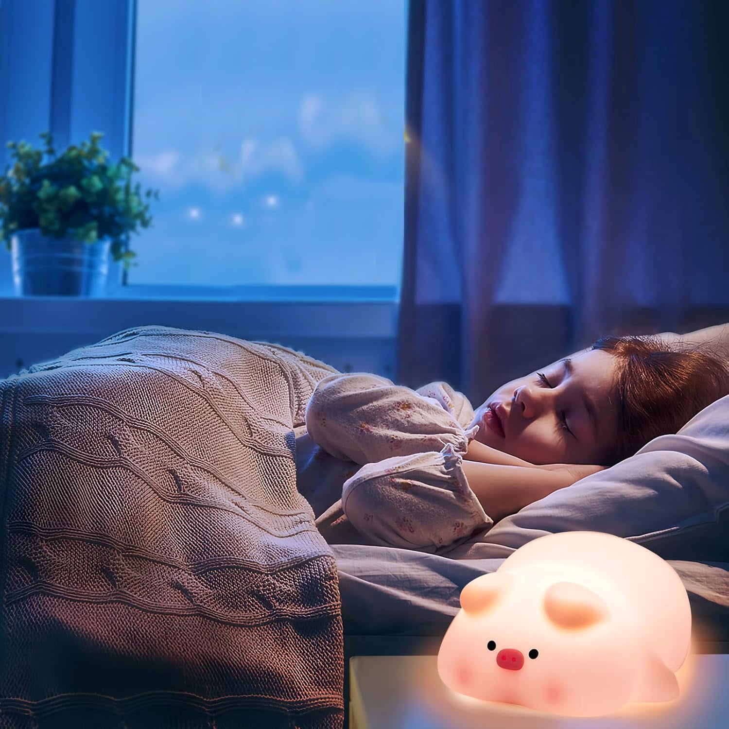 Night Light for Kids - 3-Level Dimmable Silicone Lamp, USB-C Rechargeable Nursery Light with Auto-Off Timer for Bedroom & Breastfeeding