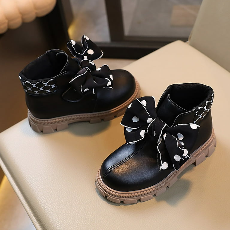LUOGENLI Girls Cowboy Boots Size 2.5 Girls Autumn and Winter Little Kid and Big Kid Children Bow Boots Academy Style Kids Leather Boots Kids Rain