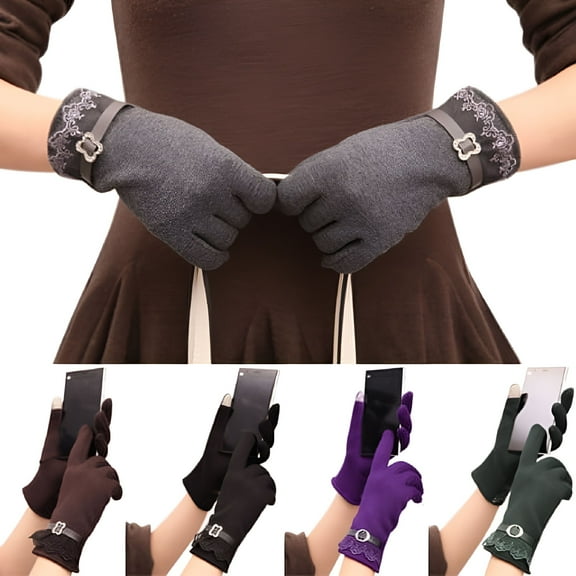 TELOLY Winter Women Ladies Touch Screen Warm Lace Gloves Mittens for Cell Phone iPad