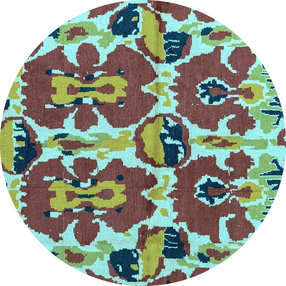 Ahgly Company Indoor Round Abstract Light Blue Modern Area Rugs, 6' Round