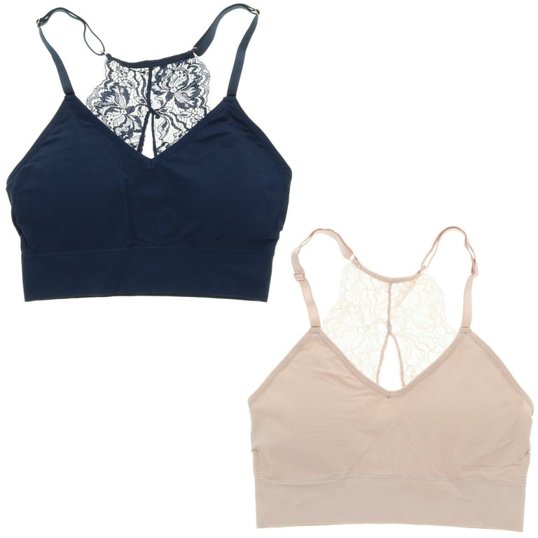 Marilyn Monroe Women s Lace Racerback Bralette 2 Pack Navy Blue Light Pink Small
