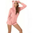 thumbnail image 5 of AKOEE Sherpa Fleece Oneise Short Romper Womens Cat Ear Zip Up Hoodie Pockets Winter Long Sleeve Hooded Loungewear (L, Pink), 5 of 7