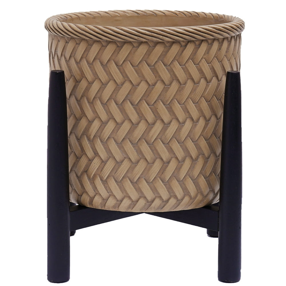 Better Homes & Gardens Painted Round Ceramic and Wood Planter & Stand