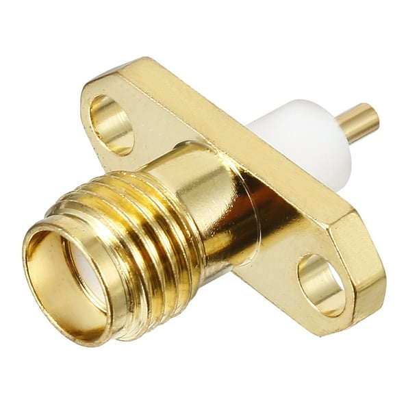 Gold Tone SMA Female Flange 2 Hole Panel Mount Jack RF Coaxial Adapter