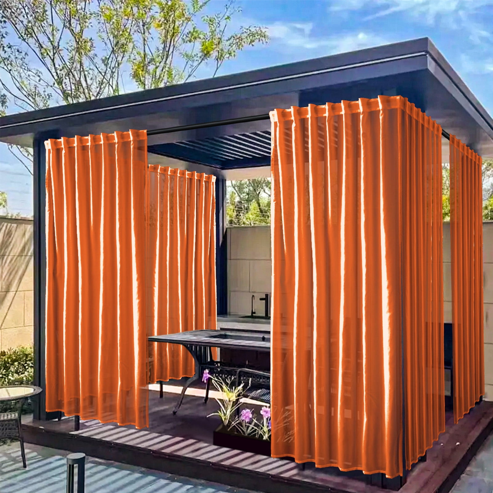 Xhegex Waterproof Outdoor Curtains for Patio, Light Filtering Privacy Weatherproof Grommet Outside Curtains for Porch, Pergola, Cabana, 2 Panels, 52W x 84L inch, Orange